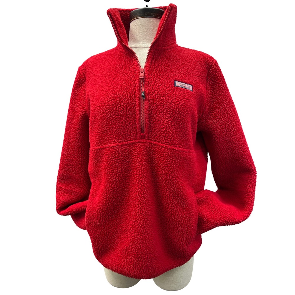 Vineyard Vines Sherpa Pullover Women XS Red Excellent 1/4 Zip Fleece 2K001275